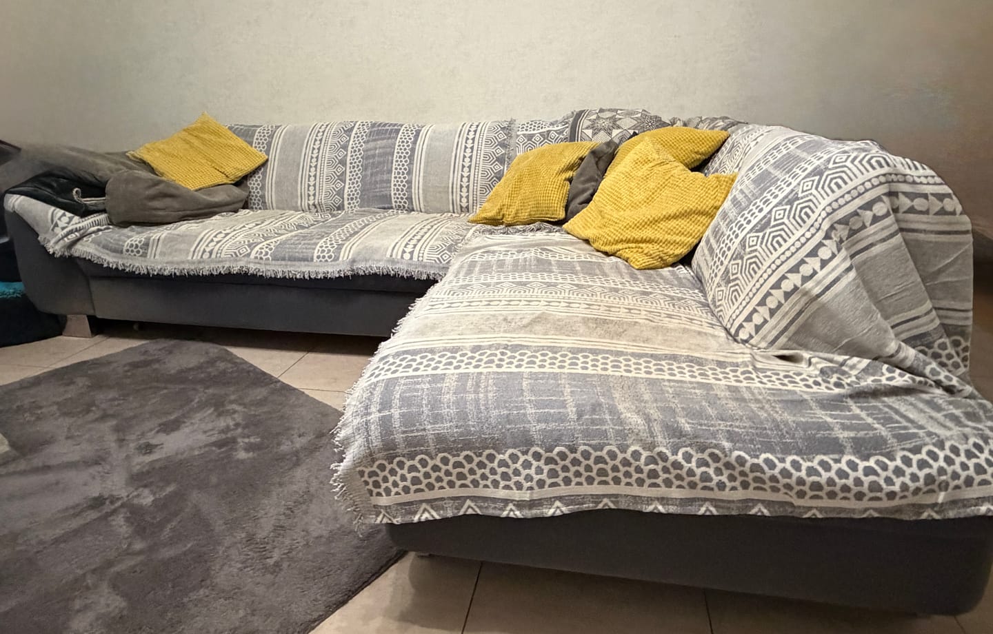 Customer photo review of Pet Couch Cover - Modern Mosaic Grey
