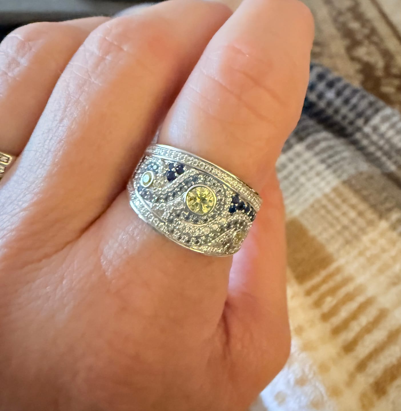 Customer photo review of Famous Paintings "The Starry Night" Inspired Moissanite Engagement Ring