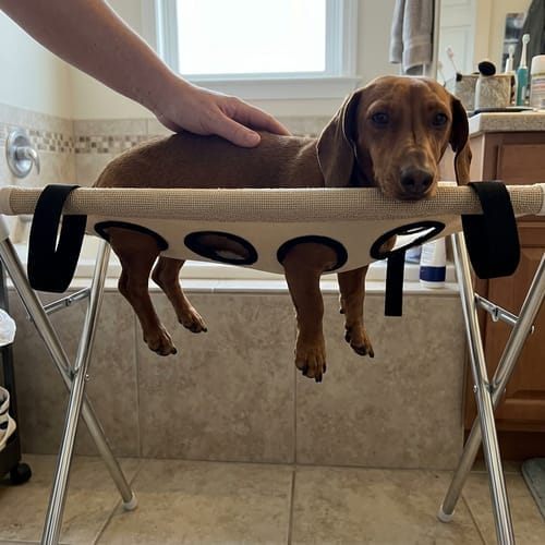 Customer photo review of Mufflo Grooming Hammock