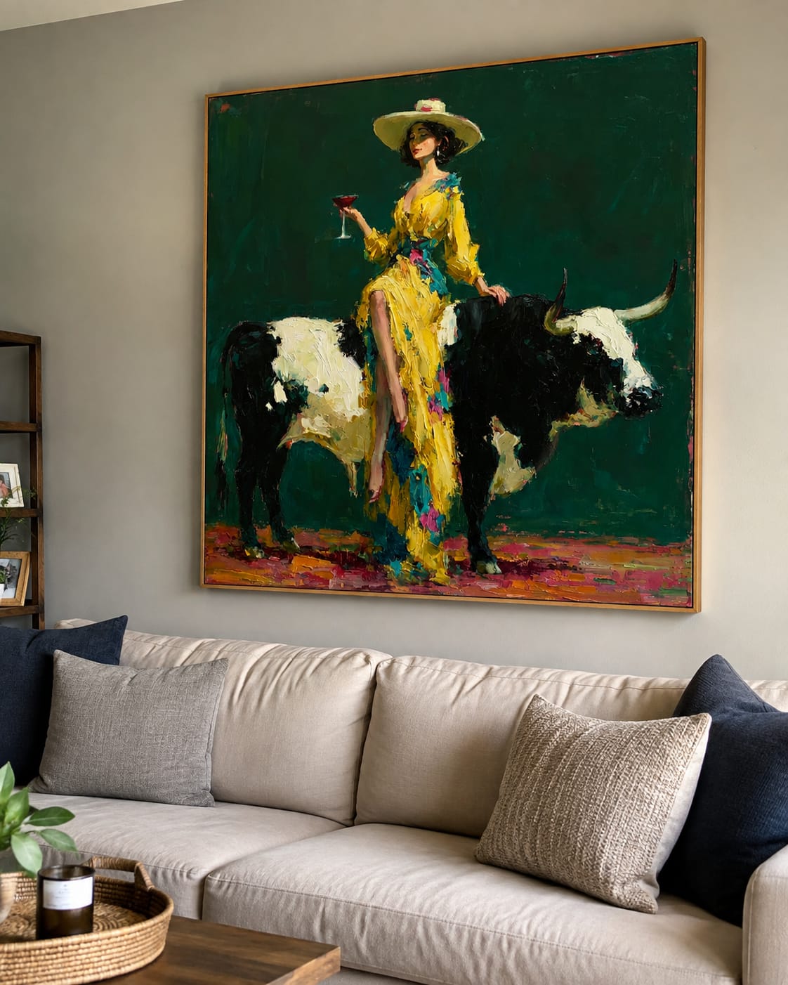 Customer photo review of Golden Rodeo-Cowgirl Longhorn Oil Painting
