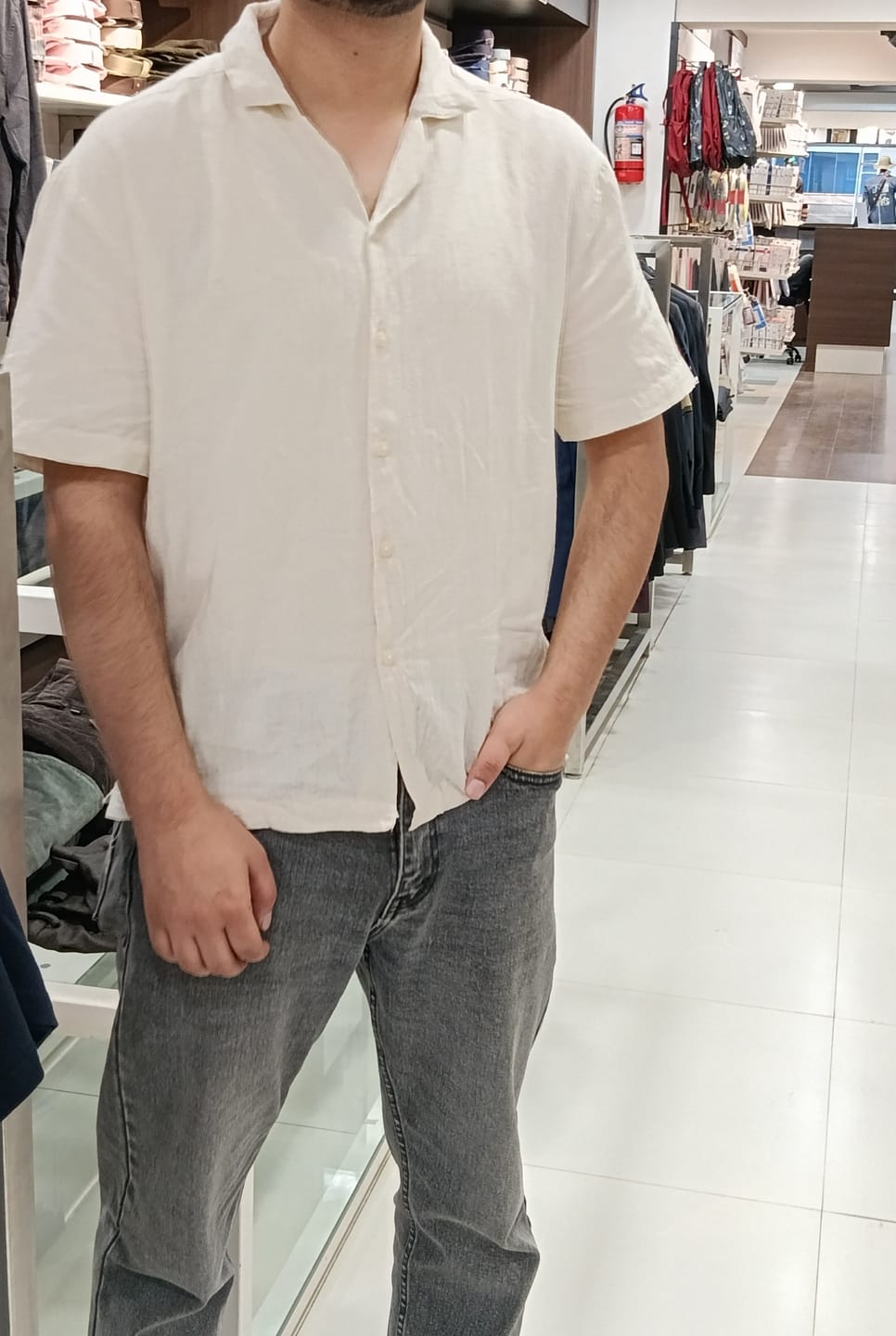 Customer photo review of Men Flowy Linen Cuban Collar Ecru Shirt