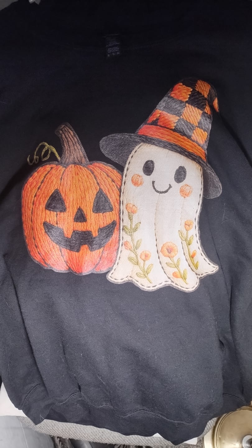 Customer photo review of Faux Embroidery Print Haunted Cuties Sweatshirt