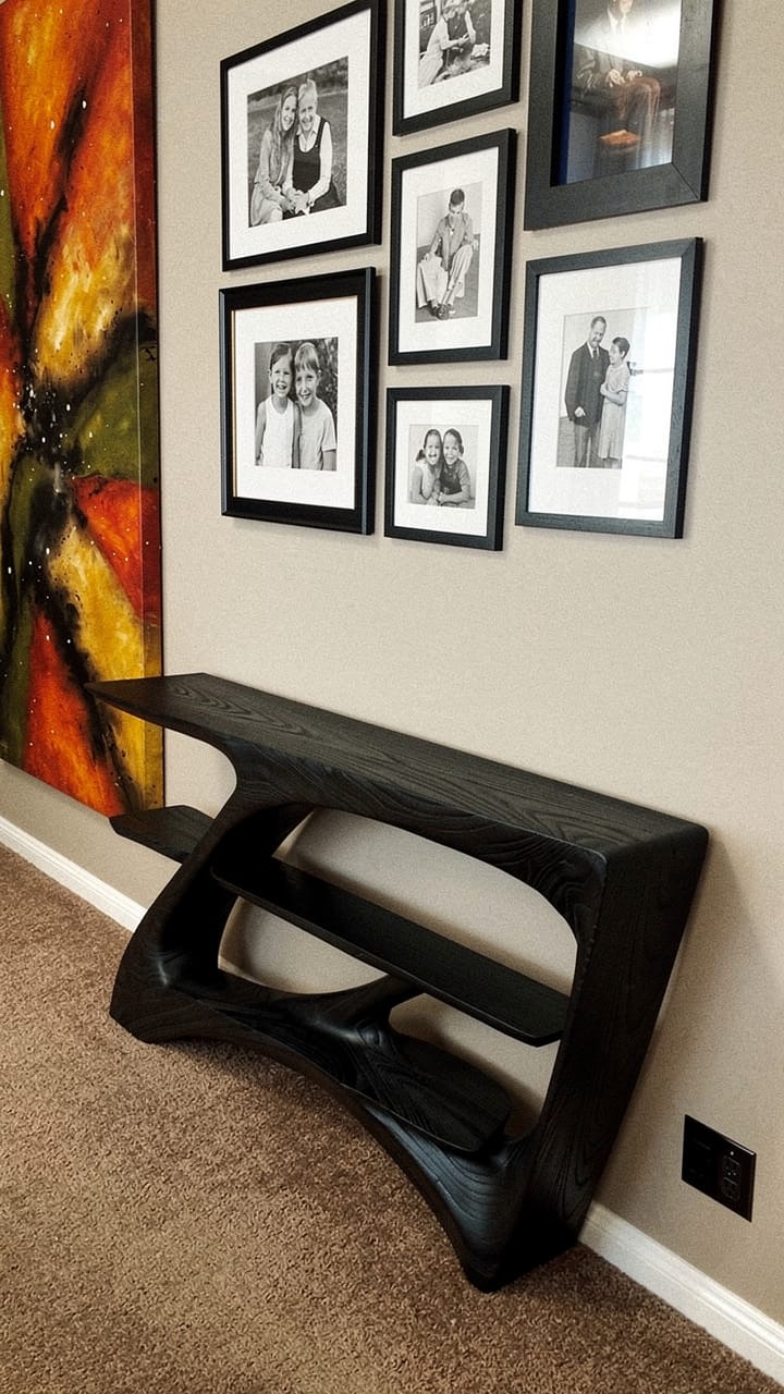 Customer photo review of Aurevia Sculptural Wood Console Table with Flowing Asymmetric Shelves