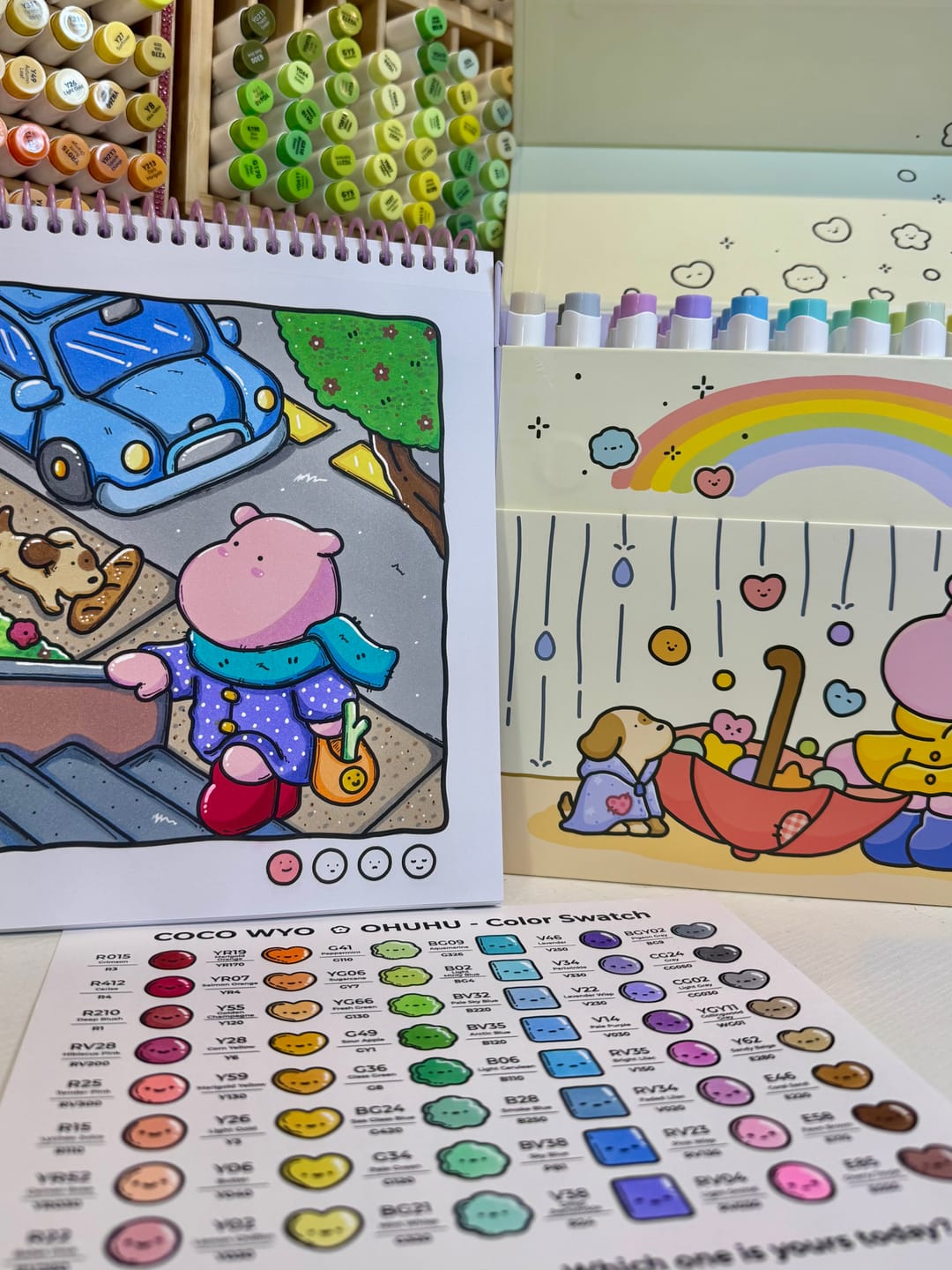 Customer photo review of Ohuhu x Coco Wyo Cozy Mood Coloring Kit, Honolulu B 48 Colors Alcohol Markers with Brush & Fine Dual Tips, Coloring Book with Mood Tracker Pages