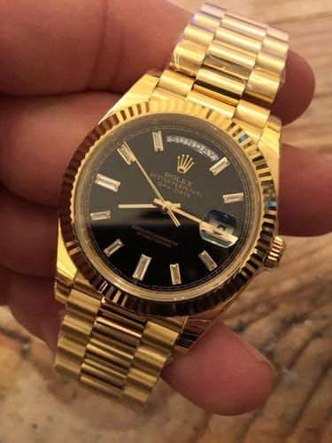 Customer photo review of President Day-Date 40mm Black Dial Yellow Gold Diamond Mens Watch 228238