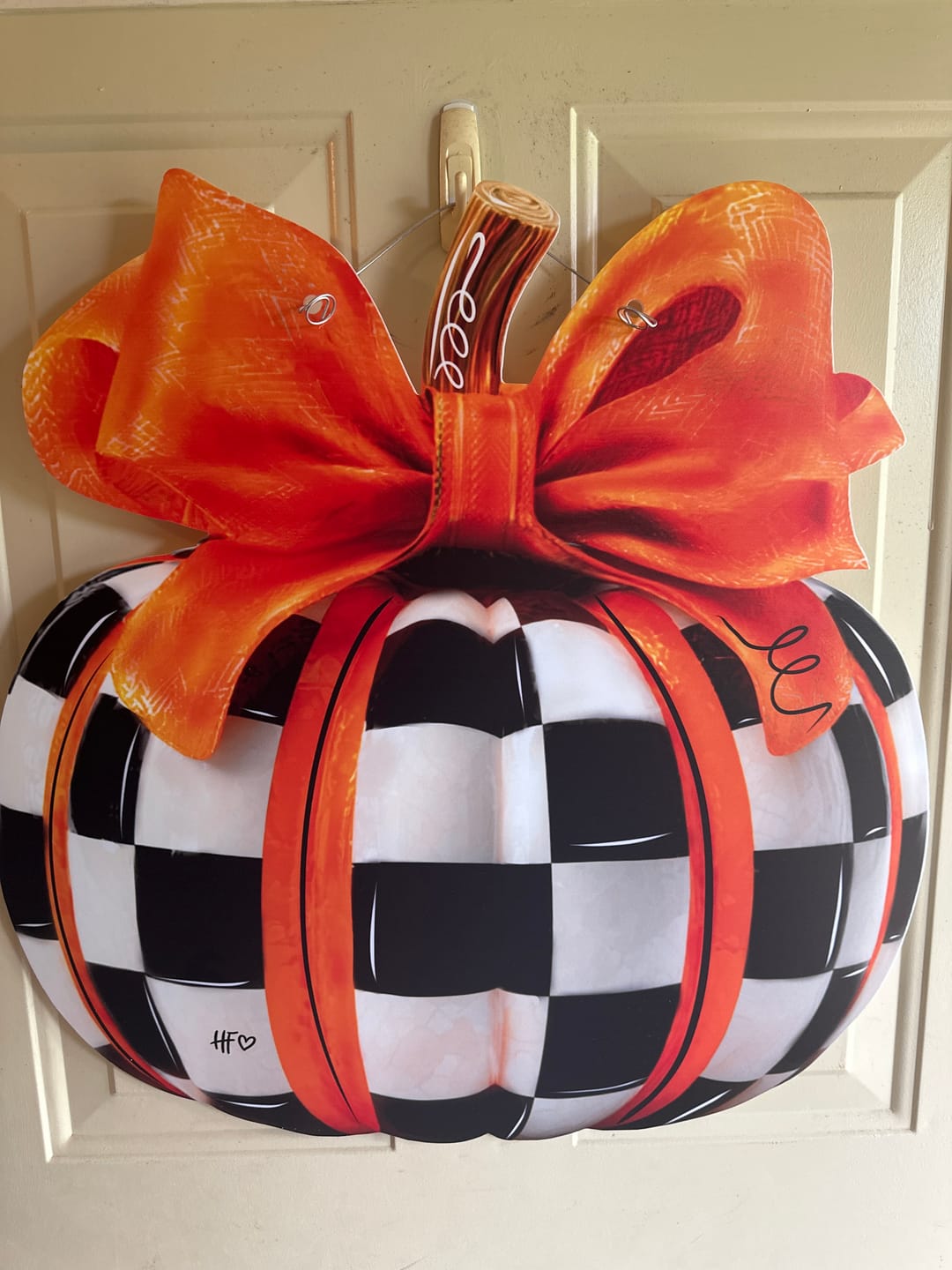 Customer photo review of Elegant Checkered Pumpkin Door Hanger