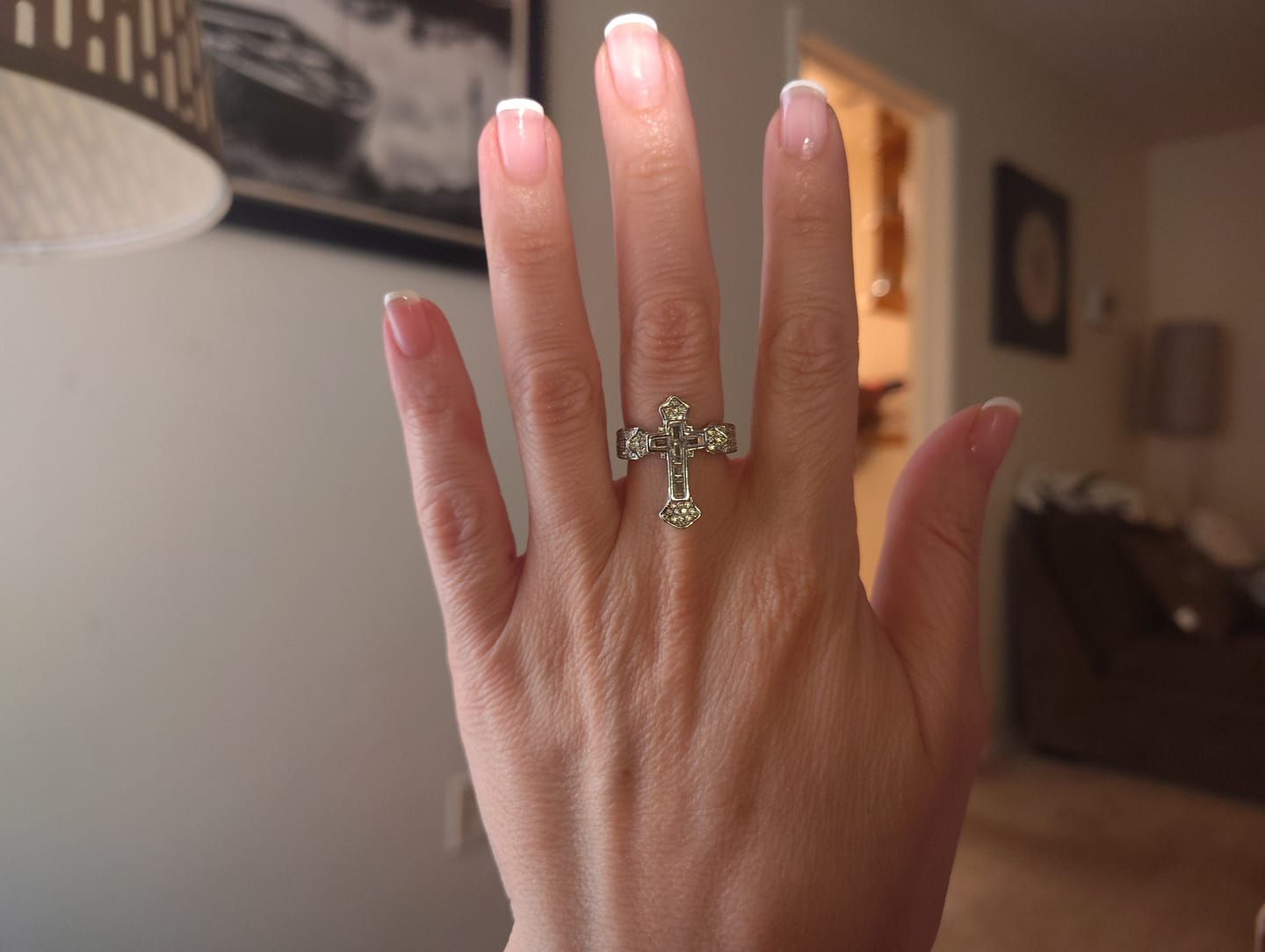 Customer photo review of Christianartworkshop Central Cross Motif Ring with Cubic Zirconia Accents: Carry His Care in Daily Wear
