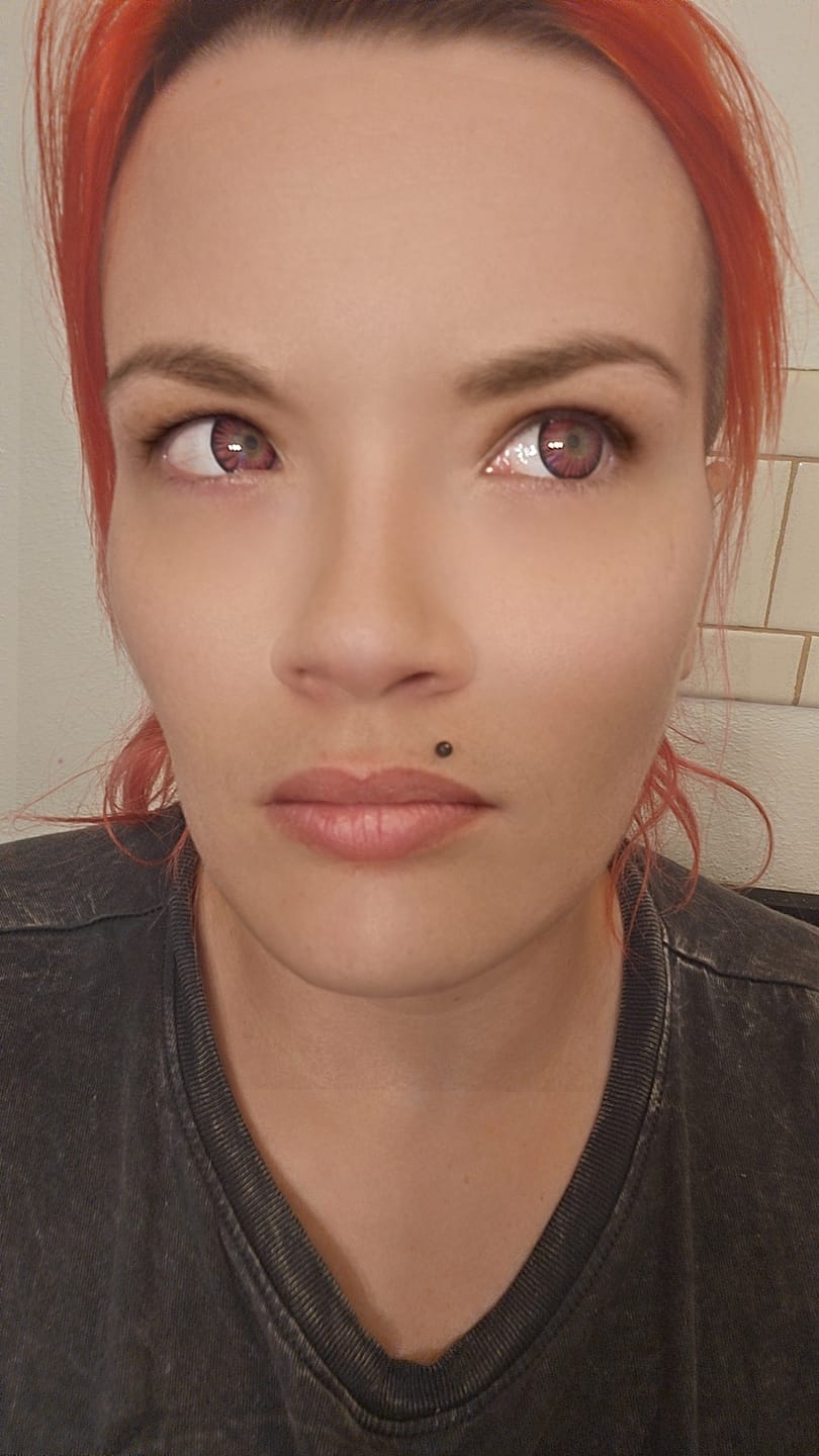 Customer photo review of Halloween Miracle Wine-red Prescription Colored Contact Lenses