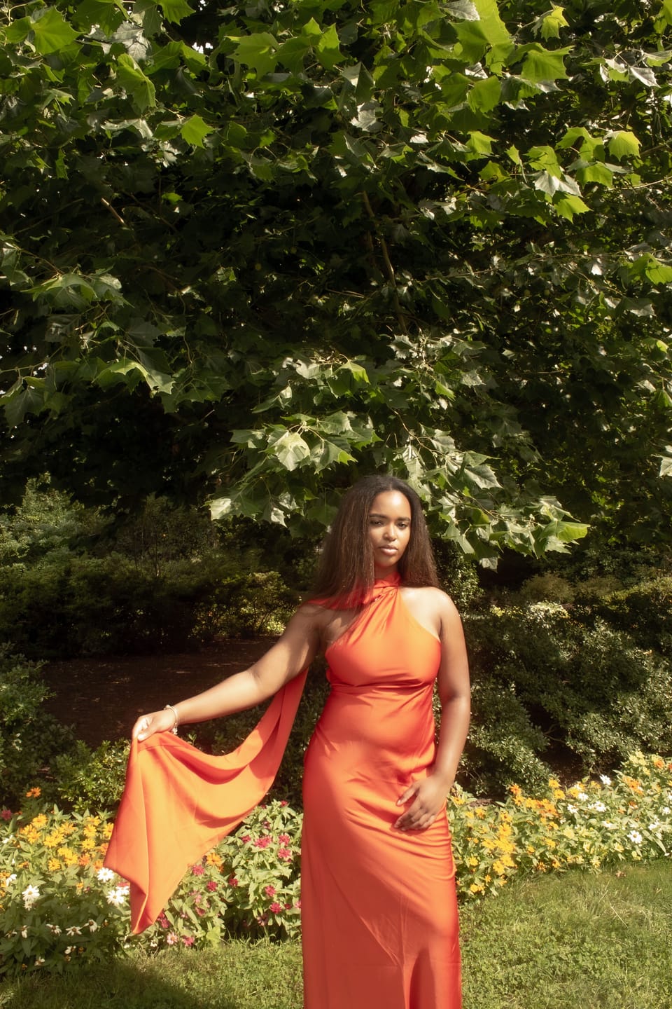 Customer photo review of Yanna Halter Backless Satin Dress