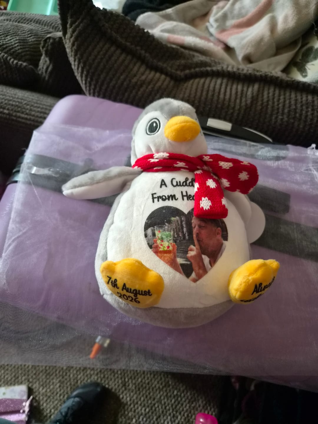 Customer photo review of A Cuddle from Heaven Personalised Photo Teddy Bear