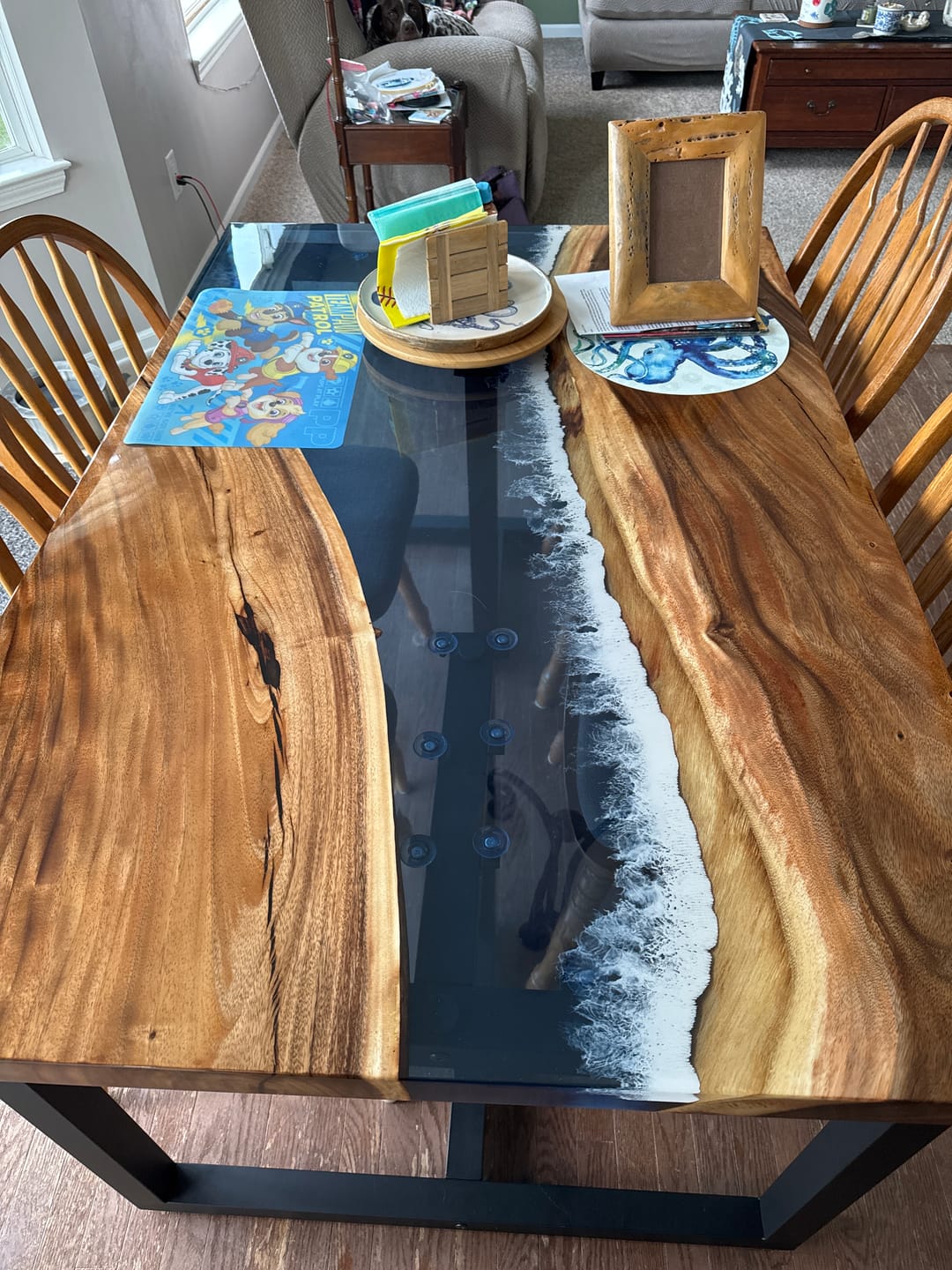 Customer photo review of Custom Golden Camphor Kitchen Epoxy Resin River Table CRT-082