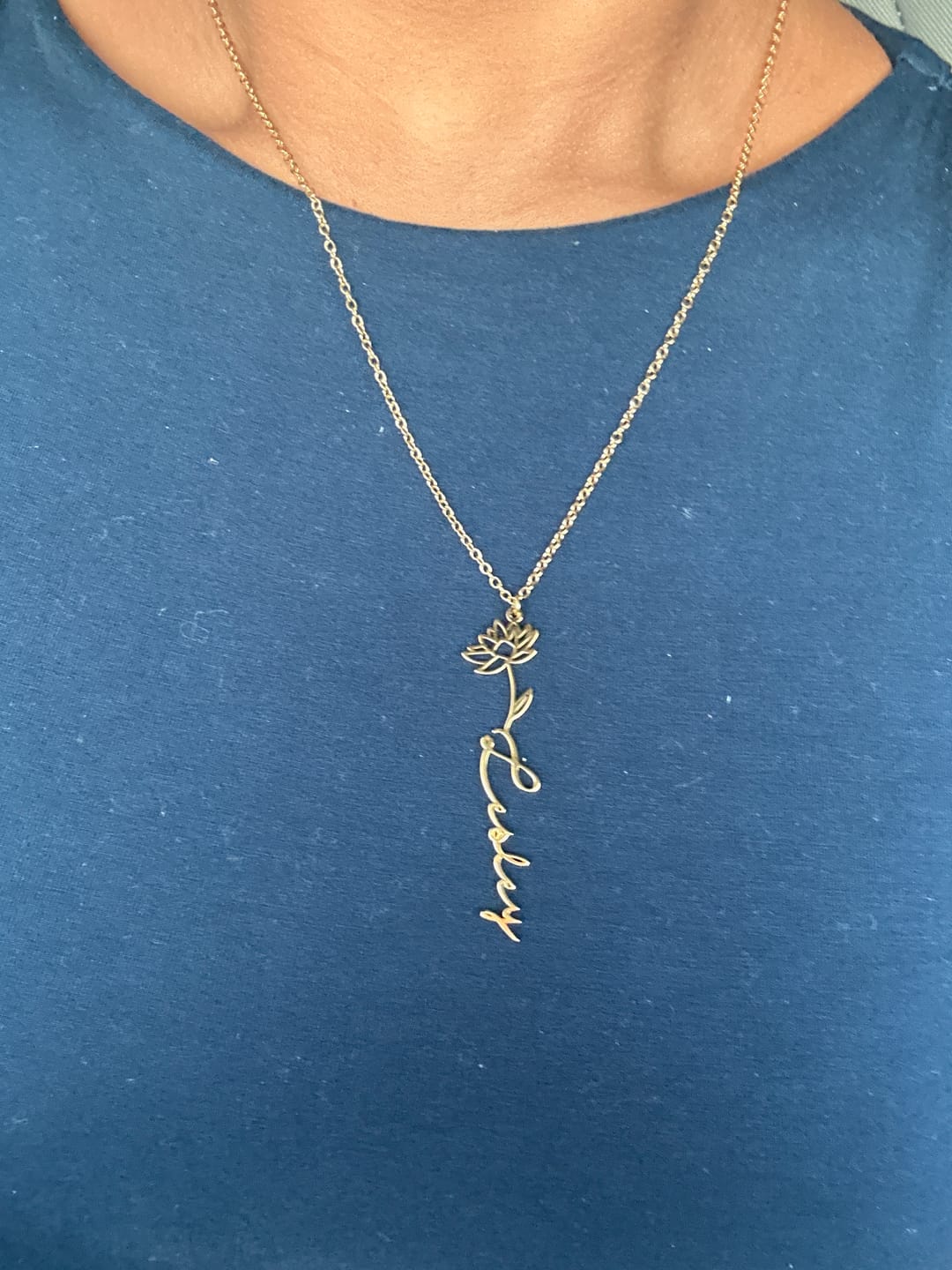 Customer photo review of Birth Flower Name Necklace