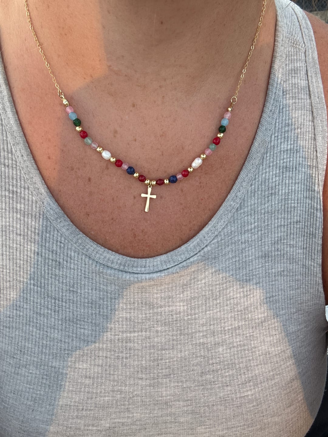 Customer photo review of FREE Today: Colorful Beaded Necklace with Simple Cross Pendant: A Symbol of Vibrant Sacred Grace & Steadfast Faith