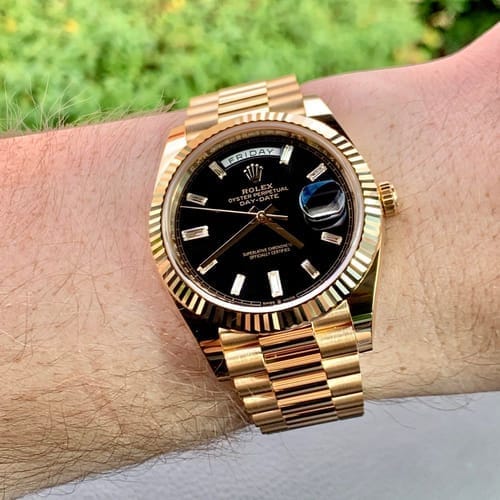 Customer photo review of President Day-Date 40mm Black Dial Yellow Gold Diamond Mens Watch 228238