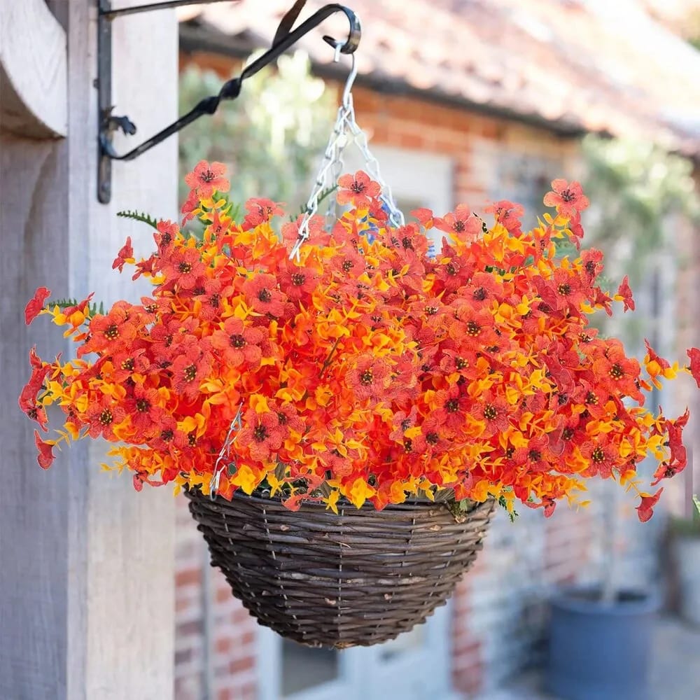 Customer photo review of 4Pcs Colorful Fall Fake Flowers - UV Resistant Artificial Outdoor Plants for Halloween Porch Decor