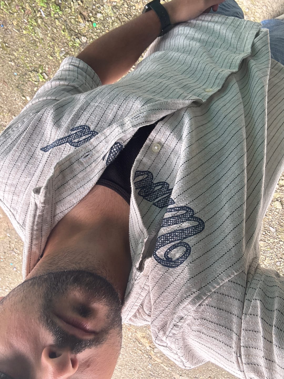 Customer photo review of Natural Striped Embroidered Shirt
