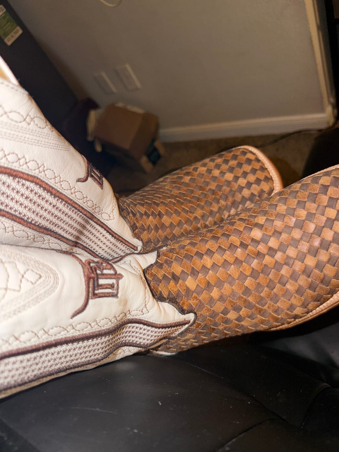 Customer photo review of Tan Basketweave Boots -Square Toe