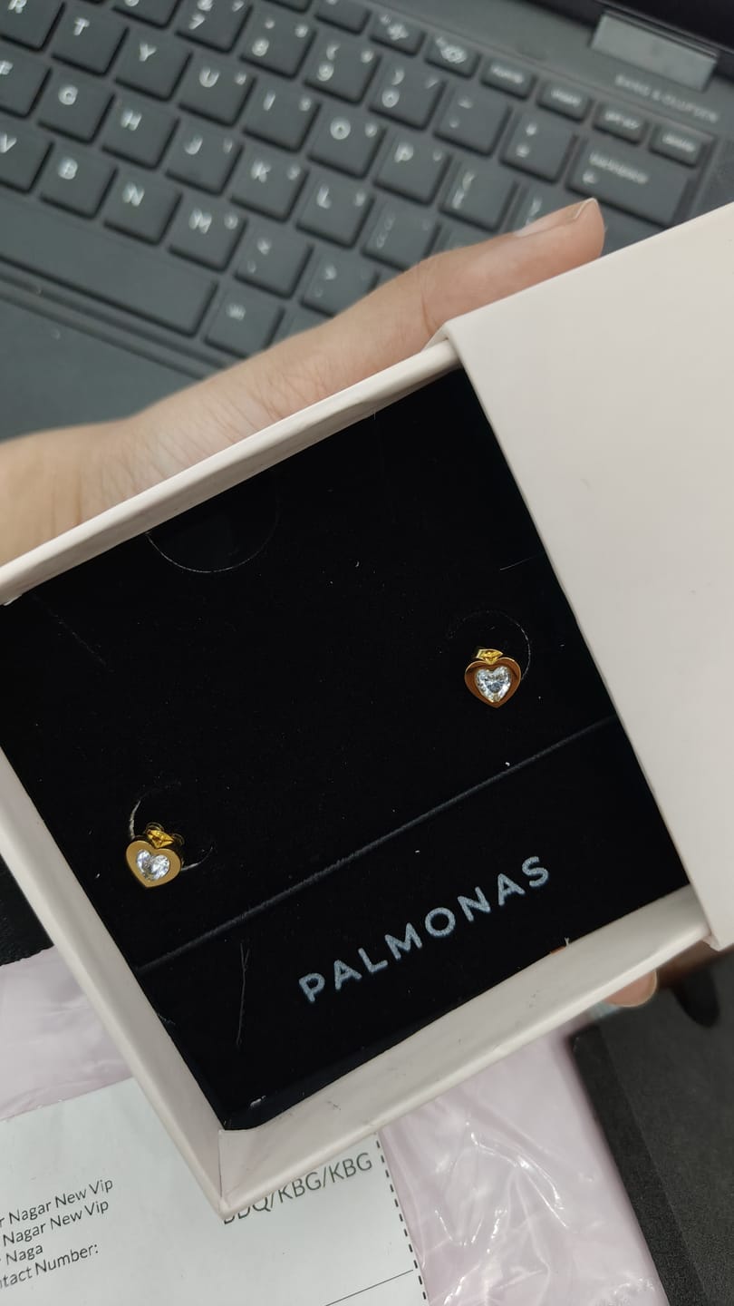 Customer photo review of Heart Edge CZ Stud Earrings
