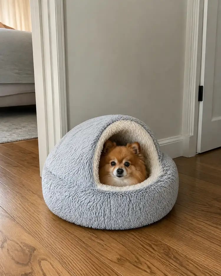 Customer photo review of Snuggle Haven Cozy Cave Pet Bed