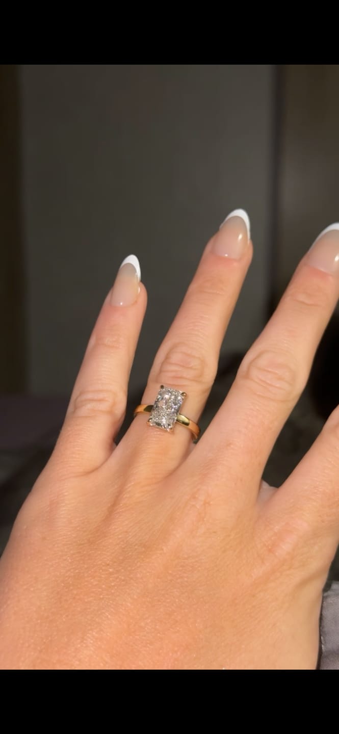 Customer photo review of Bonnie 3 Carat Radiant Cut Hidden Halo Lab Grown Diamond Ring in 18k Yellow Gold