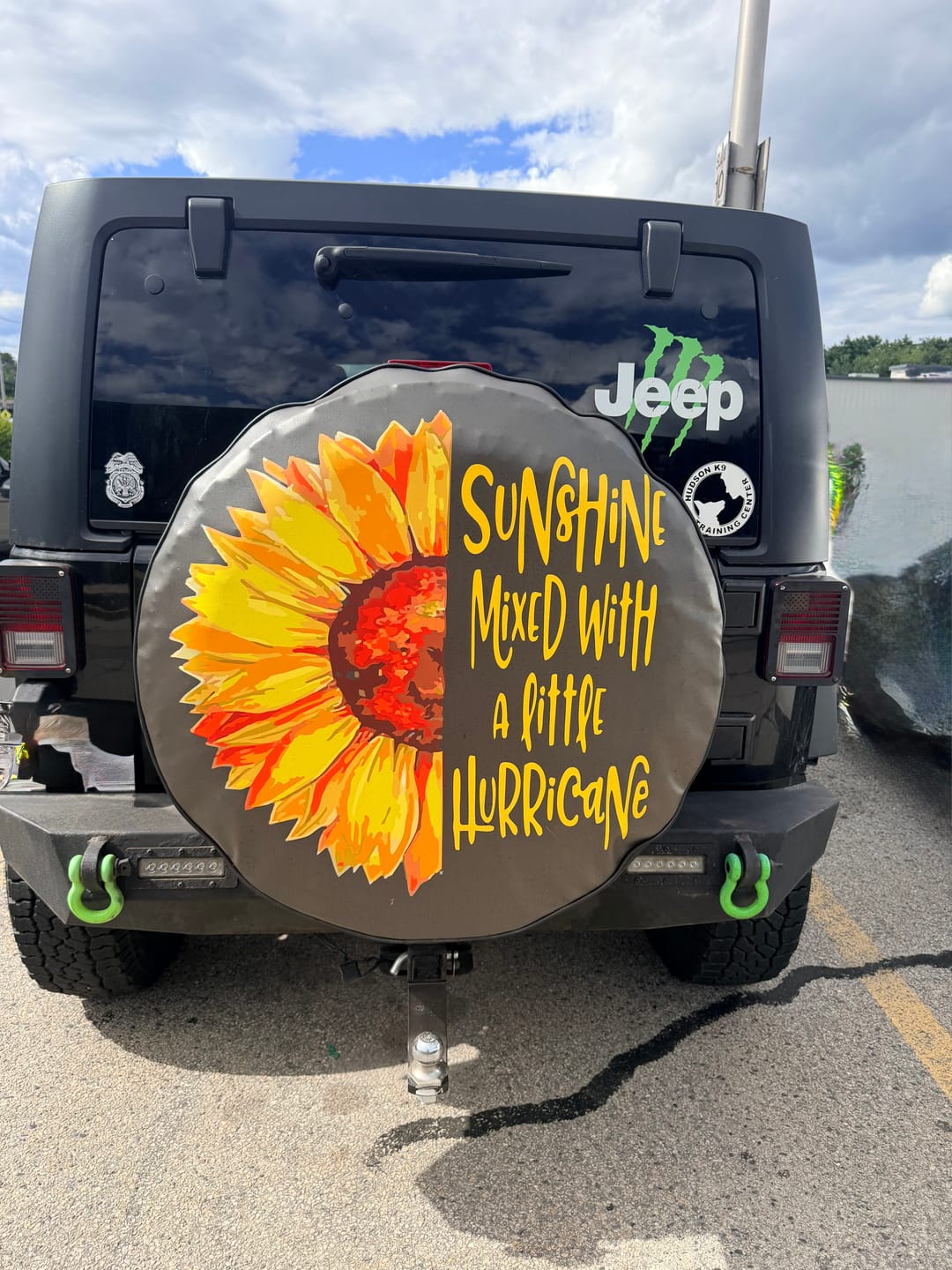 Customer photo review of Sunshine Mixed with a Little Hurricane Sunflower Spare Tire Cover for Jeep, Bronco, Camper, RV, & More