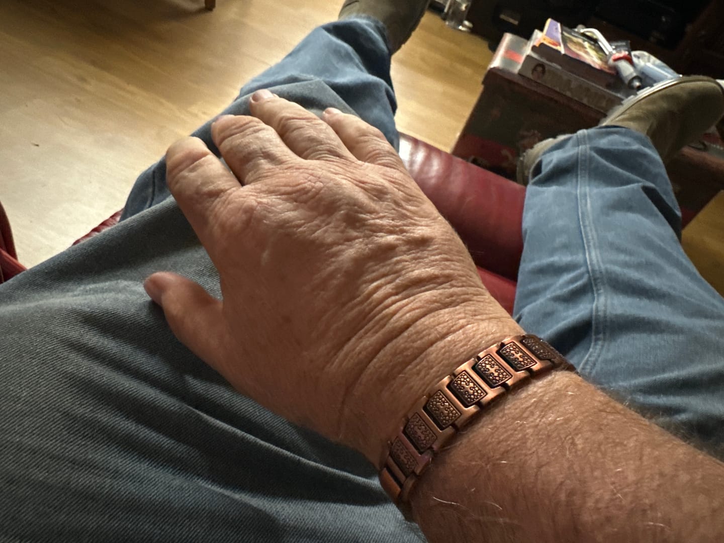 Customer photo review of FREE Today: Watch-Band Style Link Bracelet with Recessed Embossed Cross on Each Rectangular Link