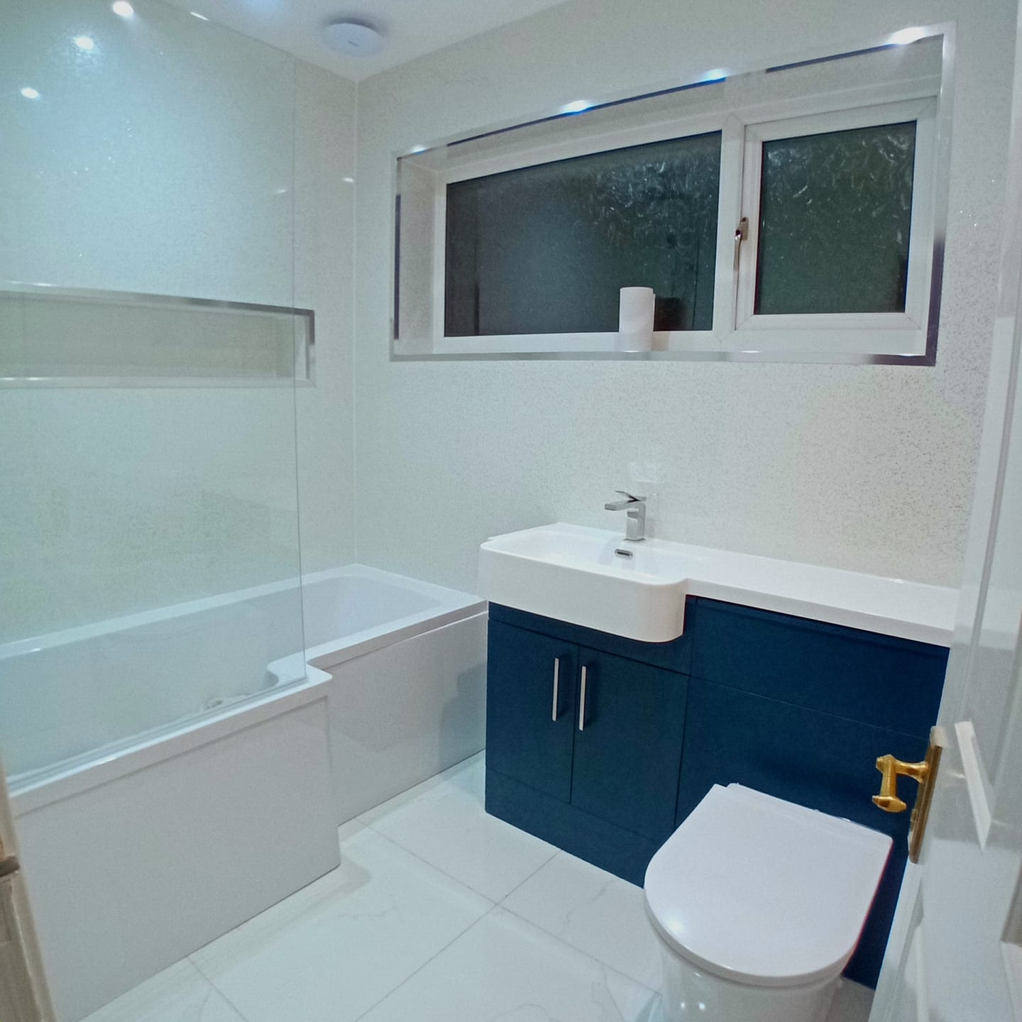 Customer photo review of 10mm Platinum White Sparkle Gloss Shower Panel 1M x 2.4M