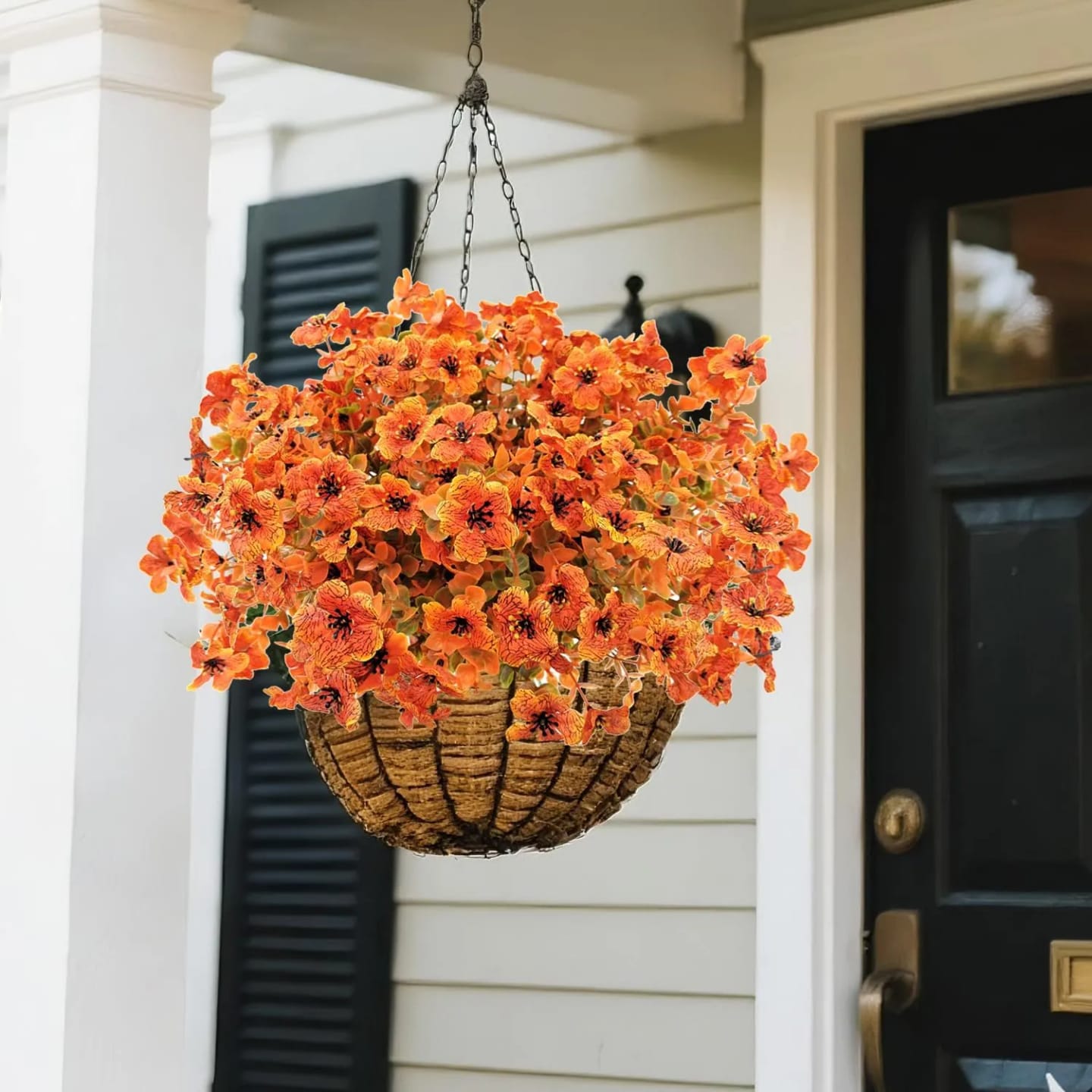 Customer photo review of 4Pcs Colorful Fall Fake Flowers - UV Resistant Artificial Outdoor Plants for Halloween Porch Decor