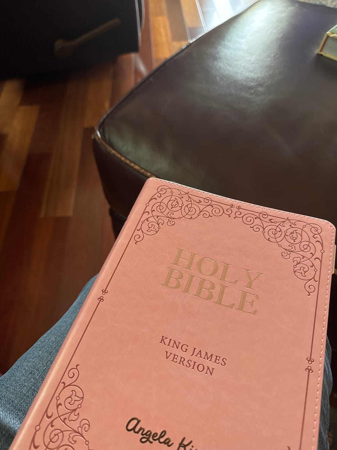 Customer photo review of Pink KJV Bible with Engraving and Tab Options