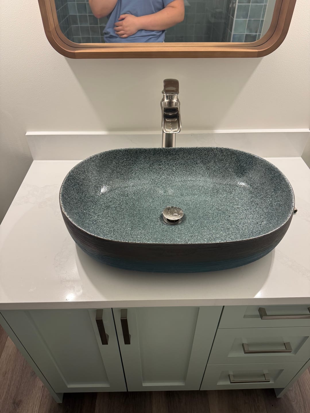 Customer photo review of Traditional Vessel Sink Vitreous China Oval with Pop-Up Drain Bathroom Sink