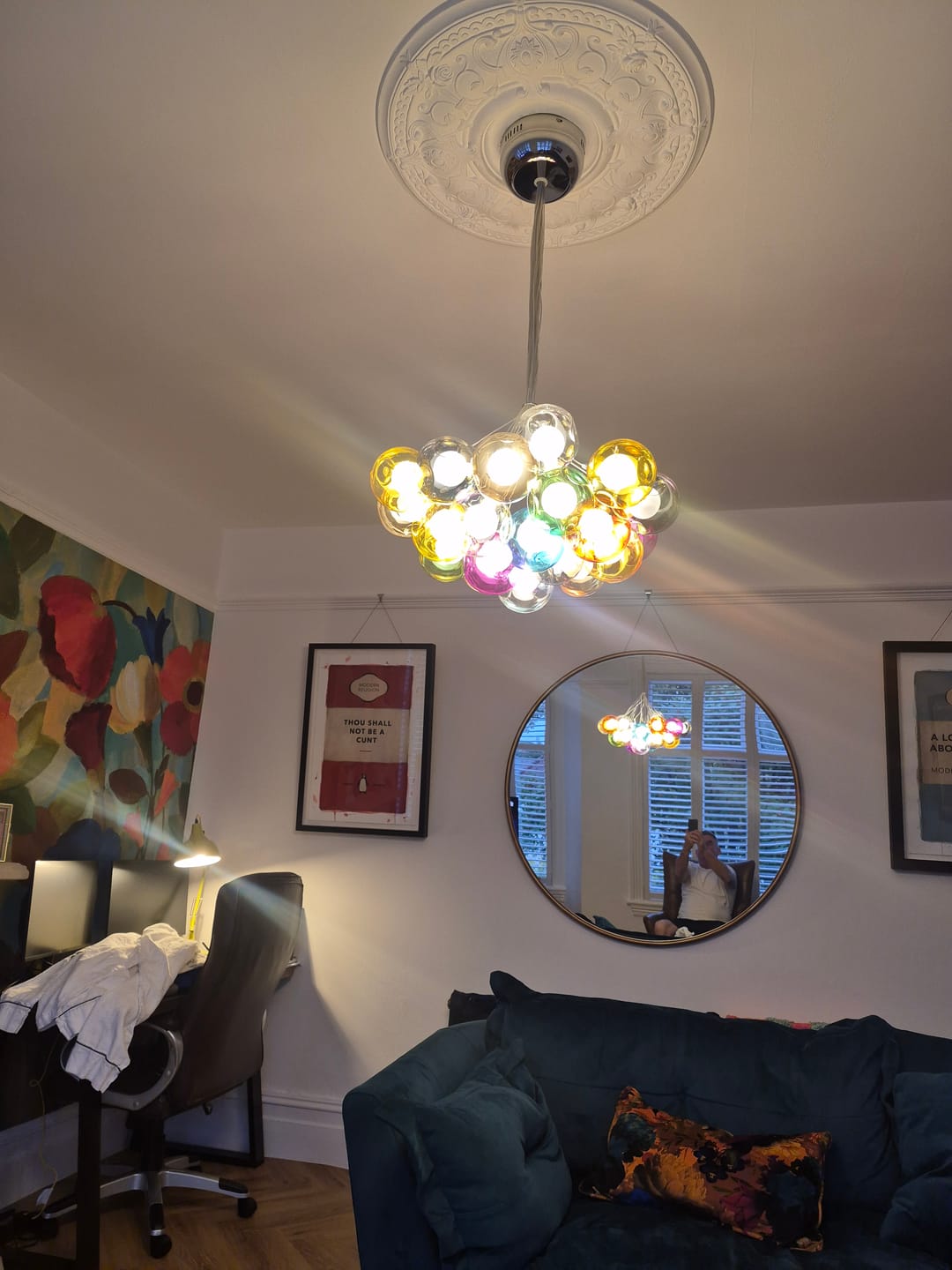 Customer photo review of Cluster Glass Ball Pendant Lights with Multi-Color Globes