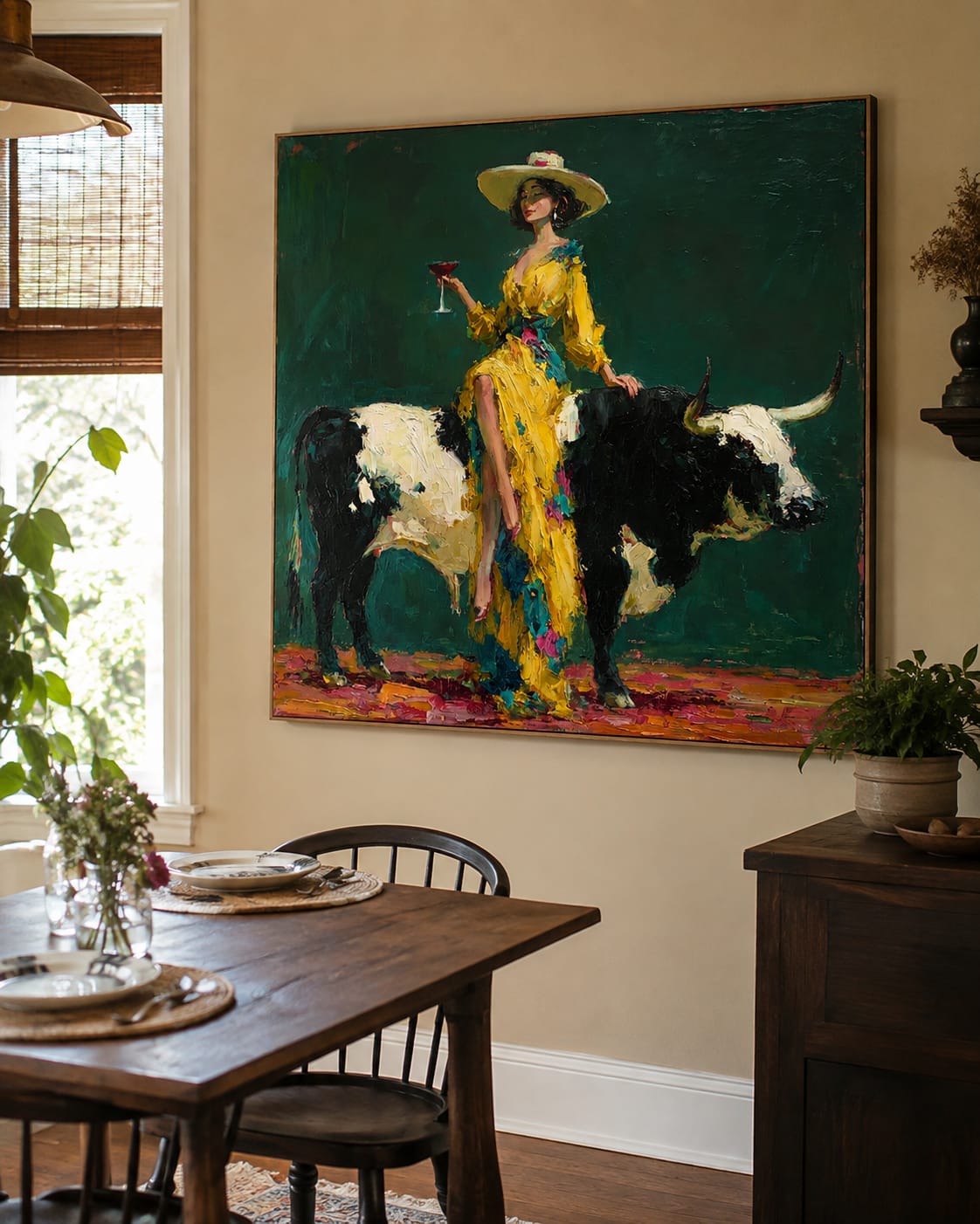 Customer photo review of Golden Rodeo-Cowgirl Longhorn Oil Painting