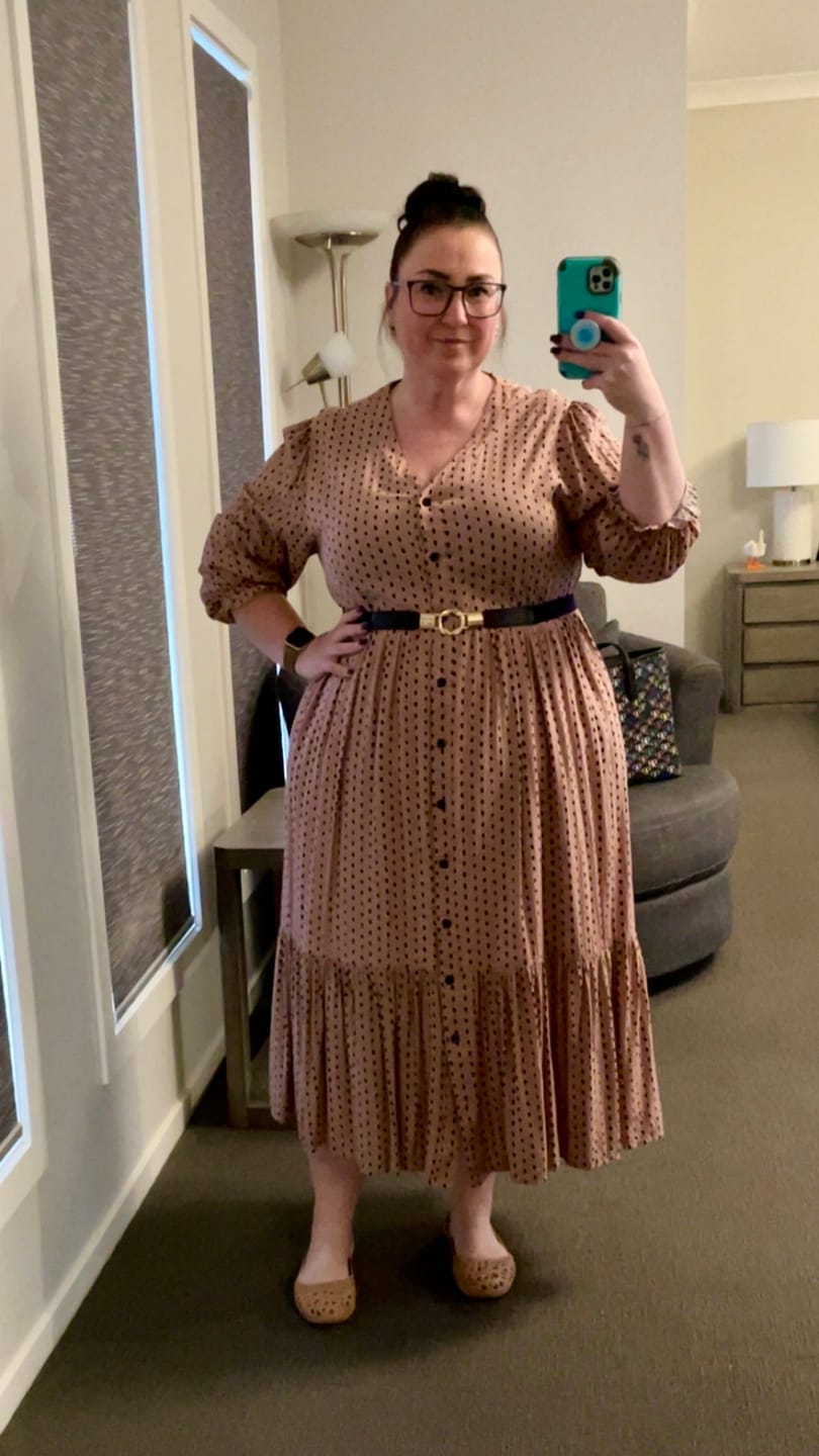 Customer photo review of Vicky Midi Dress in Dusty Pink