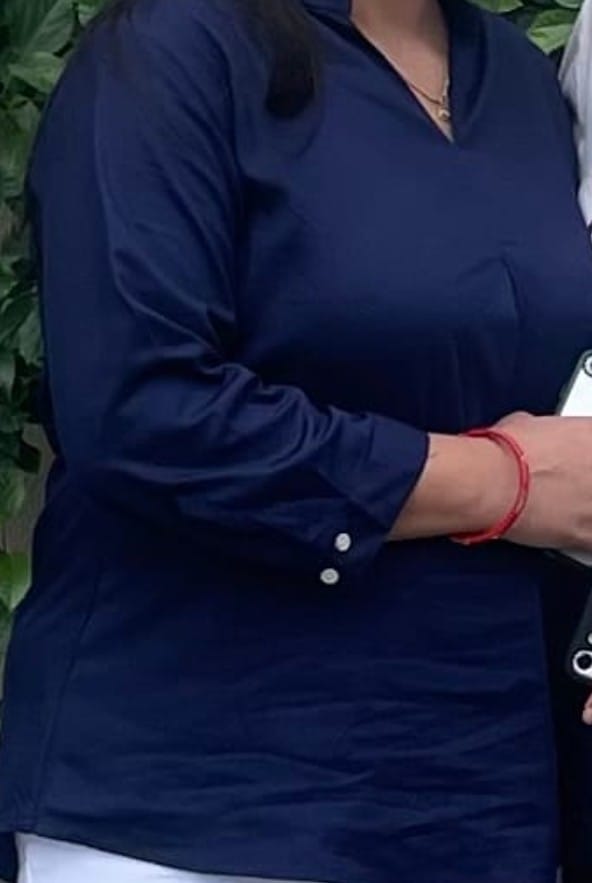 Customer photo review of Women Navy Blue Viscose Pleated Top