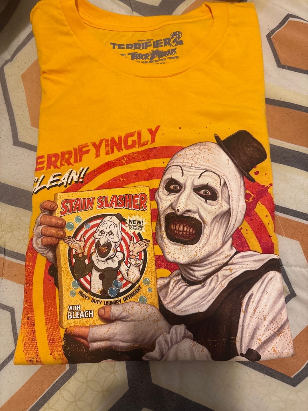 Customer photo review of Hours Of Terror Limited Edition Stain Slasher Gold T-Shirt
