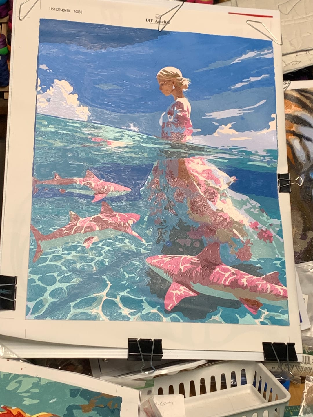 Customer photo review of Pink Sharks | Paint by Number