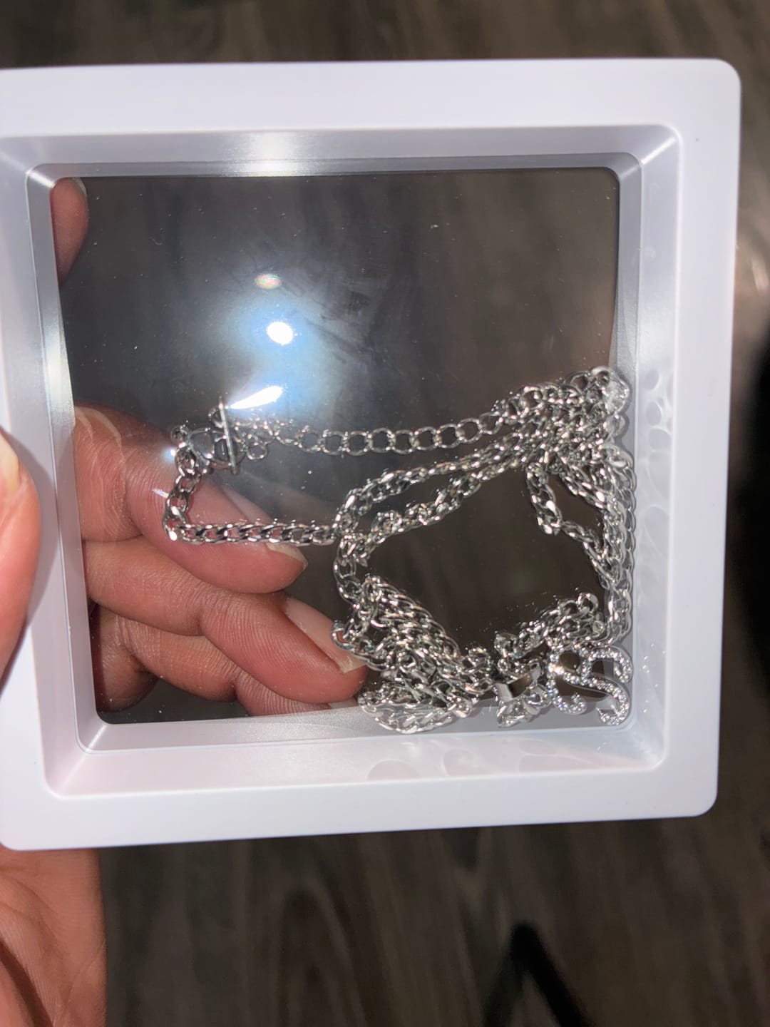 Customer photo review of Script Iced Letter Necklace
