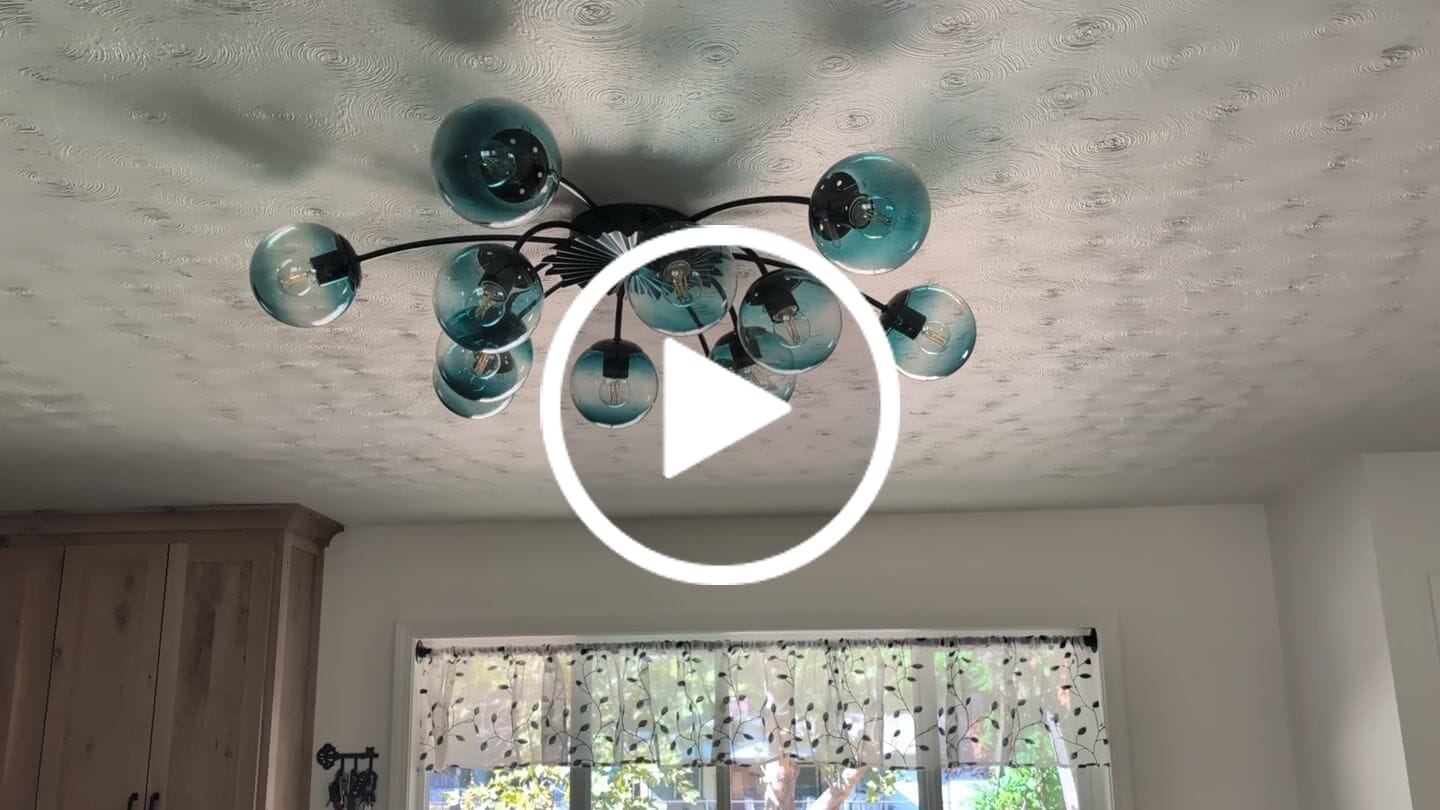 Customer video review of Glam Bloom 12-Light Blue Glass Bubble Semi Flush Chandelier