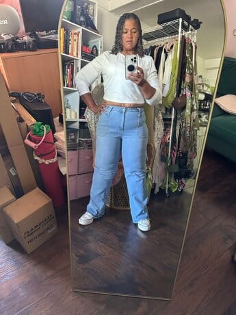 Customer photo review of Women's Wide Leg Denim Jeans