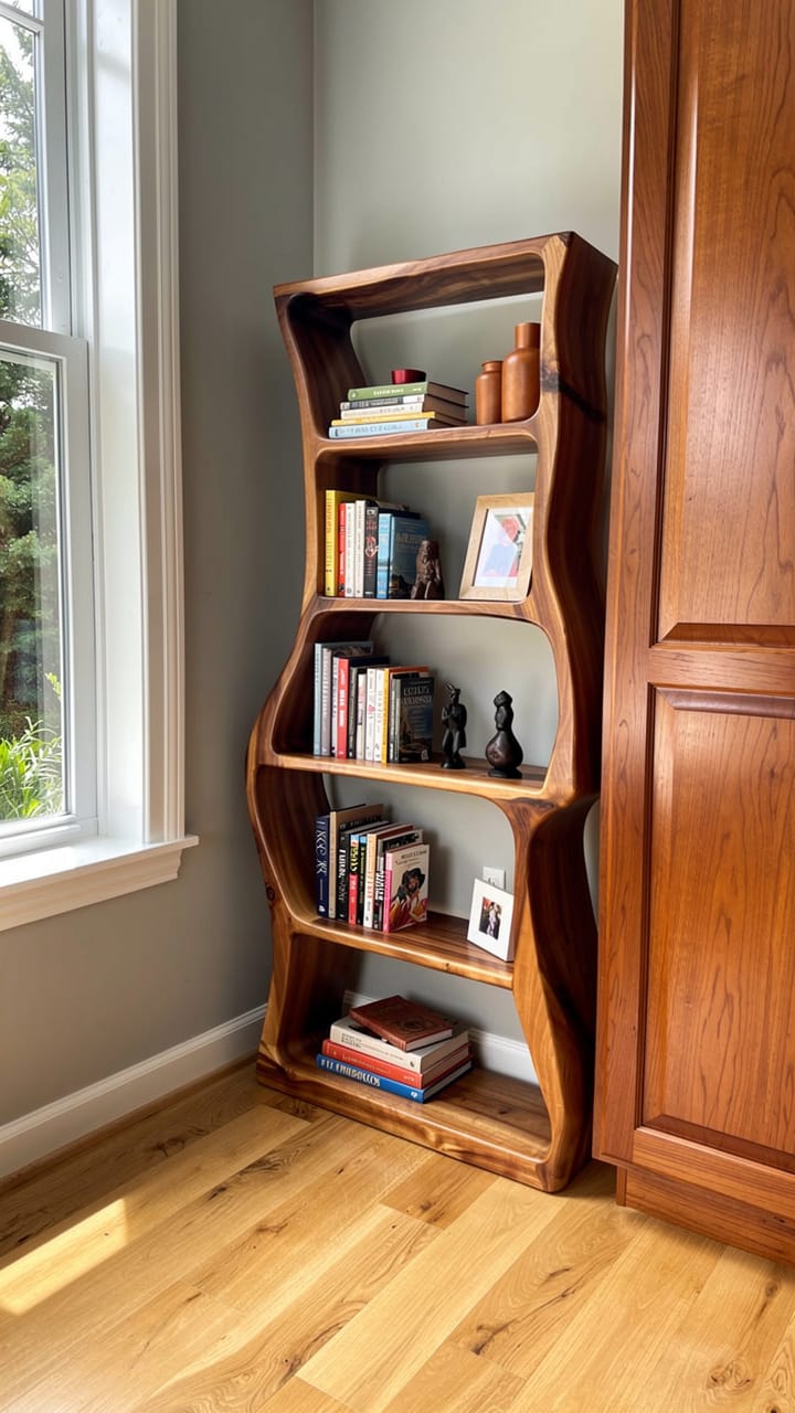 Customer photo review of Sculptural Hourglass Bookshelves with Curved Open Display