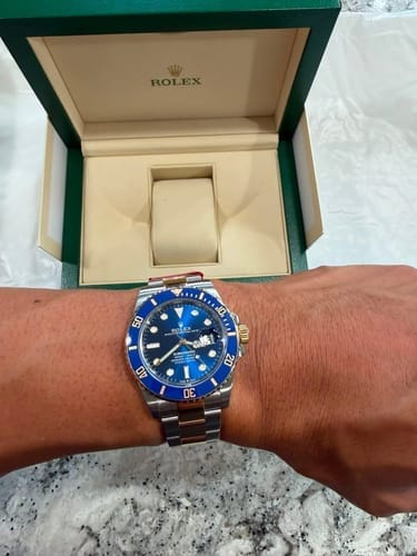 Customer photo review of Submariner 41mm Steel Yellow Gold Blue Dial Mens Watch 126613