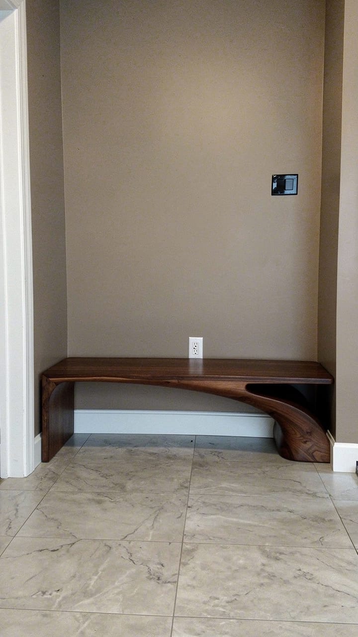 Customer photo review of Sculptural S Curve Solid Wood Bench with Asymmetrical Flowing Base