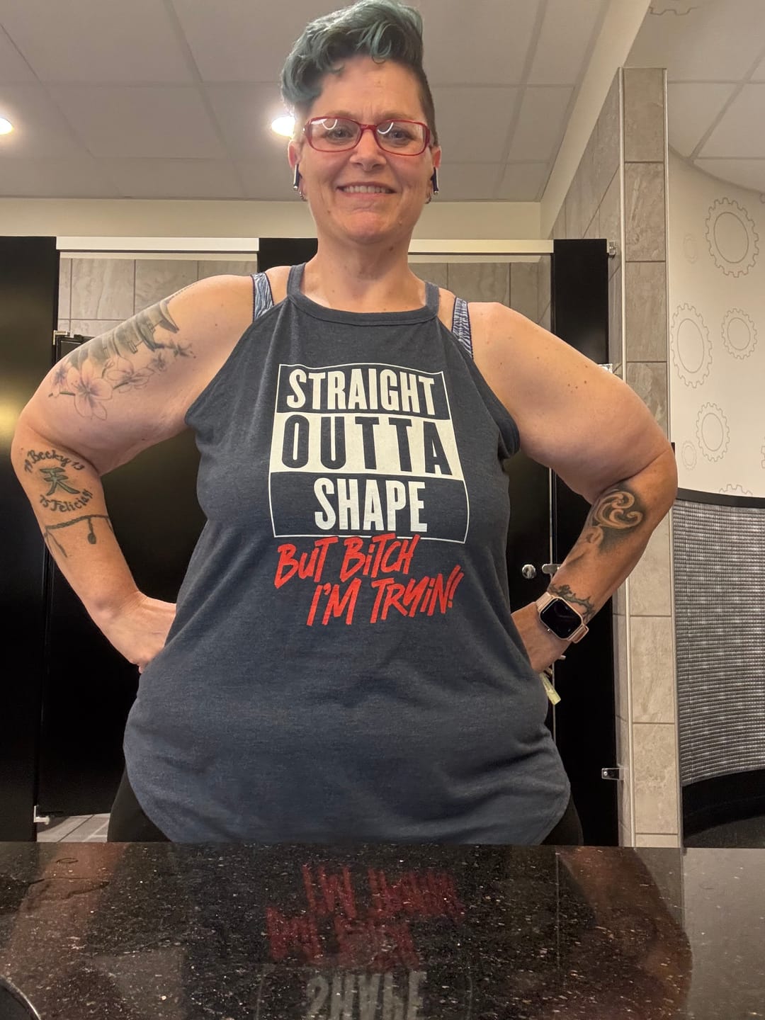 Customer photo review of Straight Out Of Shape Rocker Tank