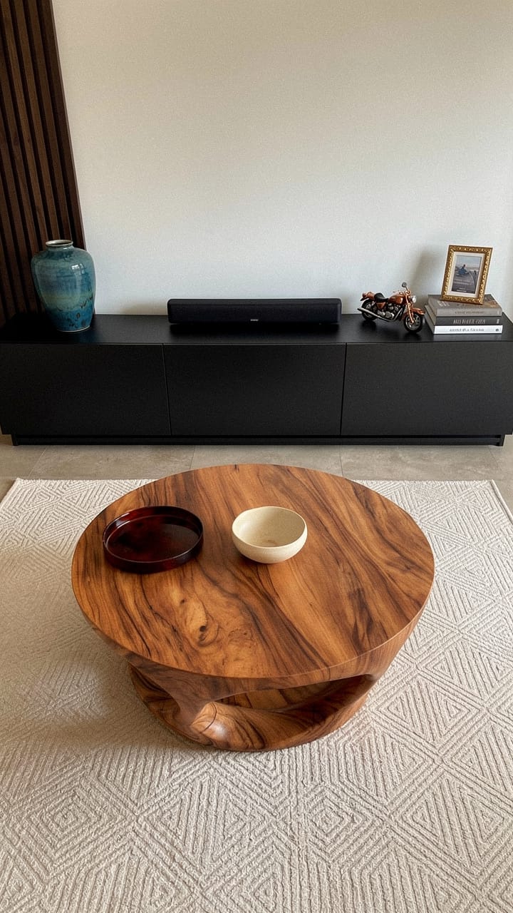 Customer photo review of Liora Sculptural Round Solid Wood Coffee Table
