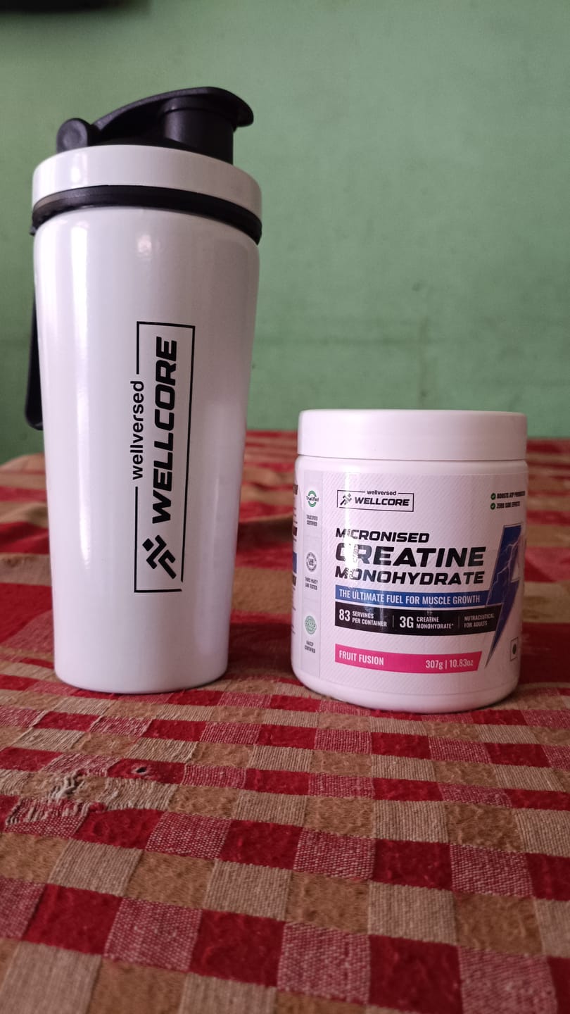 Customer photo review of Wellcore - Micronised Creatine Monohydrate (83 Servings, Fruit Fusion) + Premium Steel Shaker