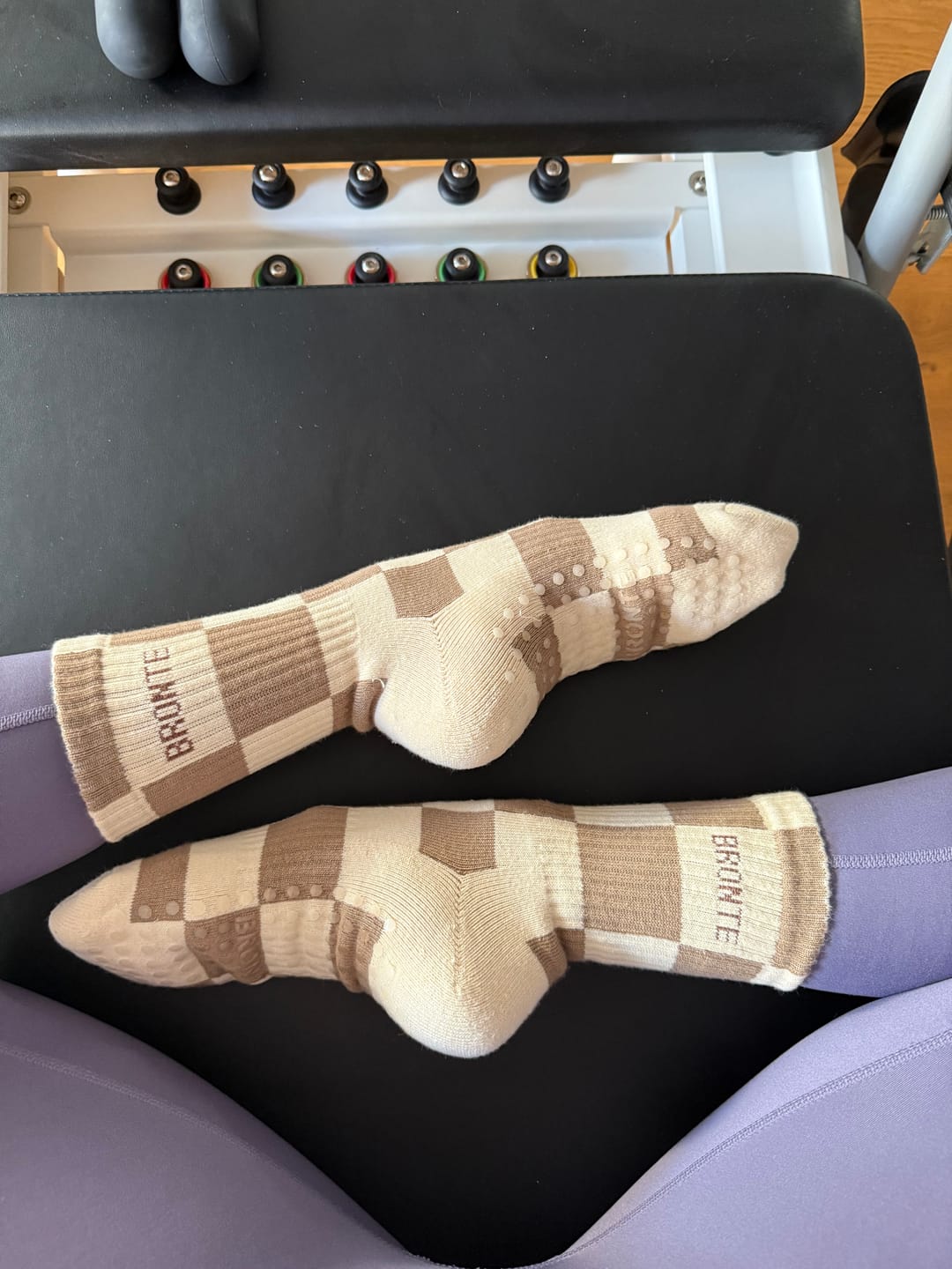 Customer photo review of Tabby Checkered Grip Socks (Sample Sale)