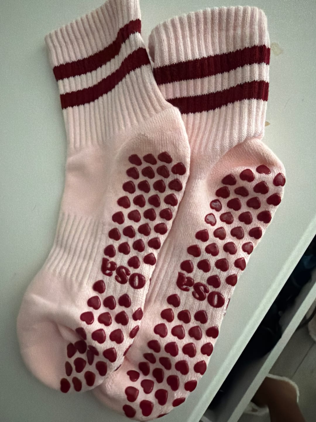 Customer photo review of Grip Stripes - Soft Pink
