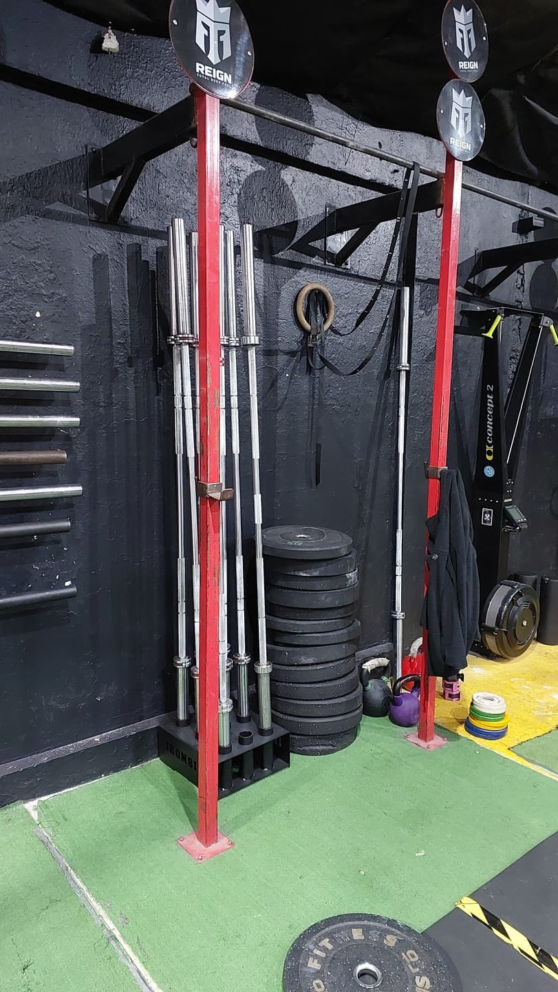 Customer photo review of Vertical Barbell Storage Rack - Floor Bar Holder - IRONSIDE