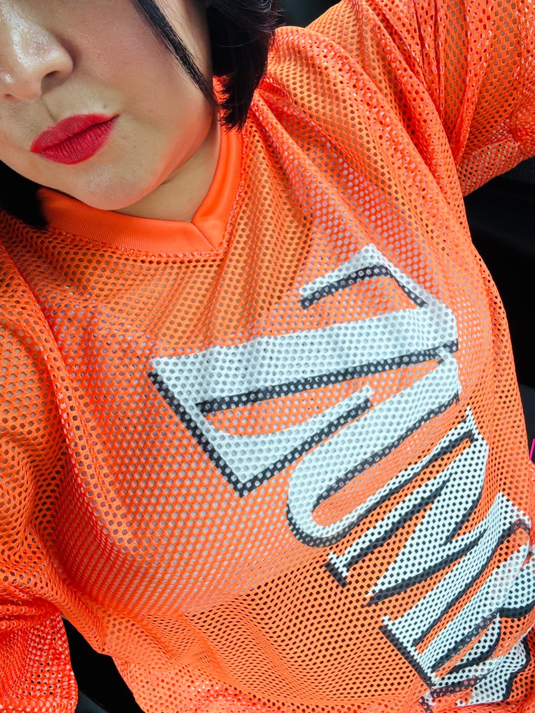 Customer photo review of Dale-Z Oversized Mesh V-Neck Top