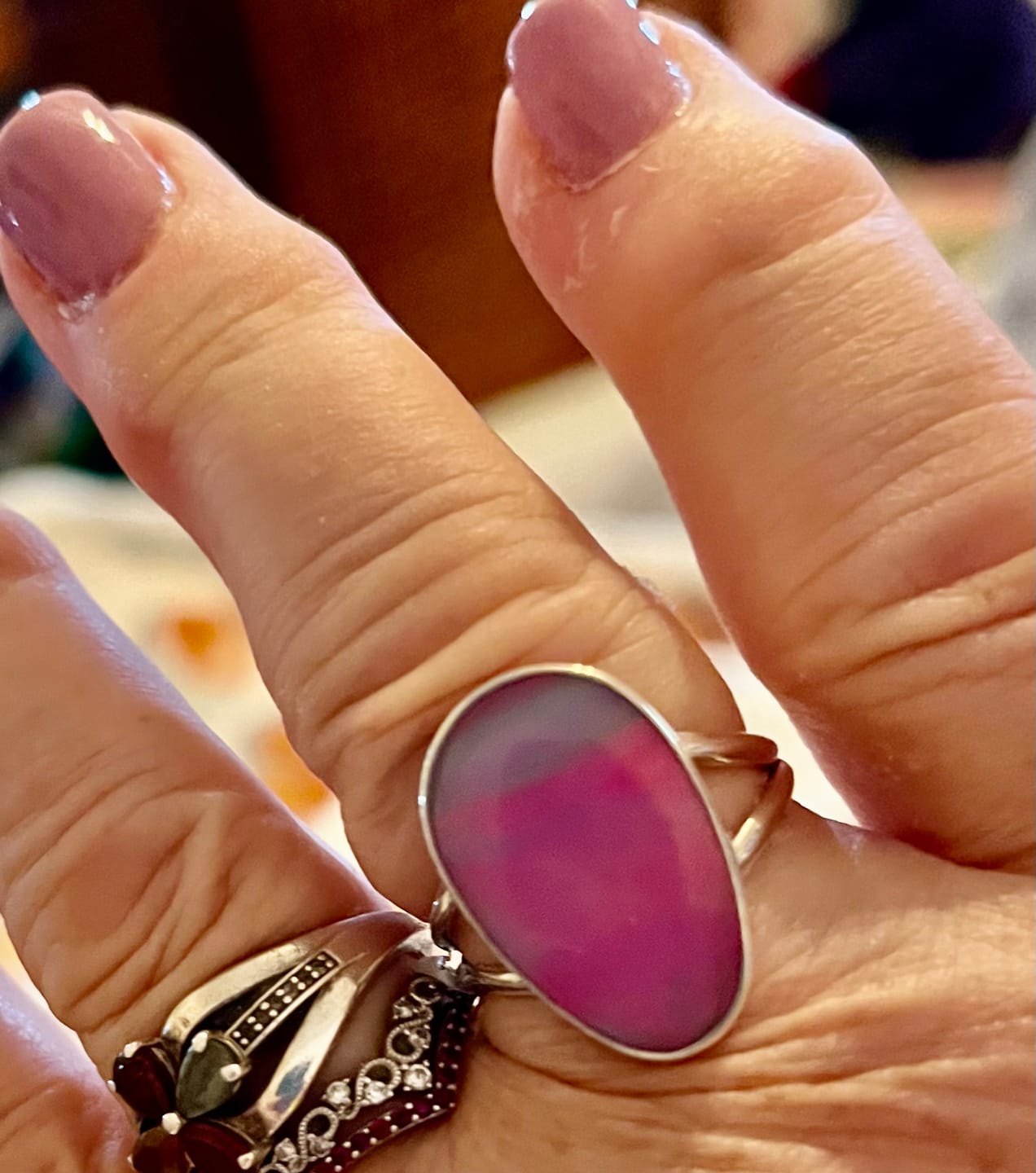 Customer photo review of Premium Pink Aurora Opal Ring Size 8 (.925 Sterling Silver)